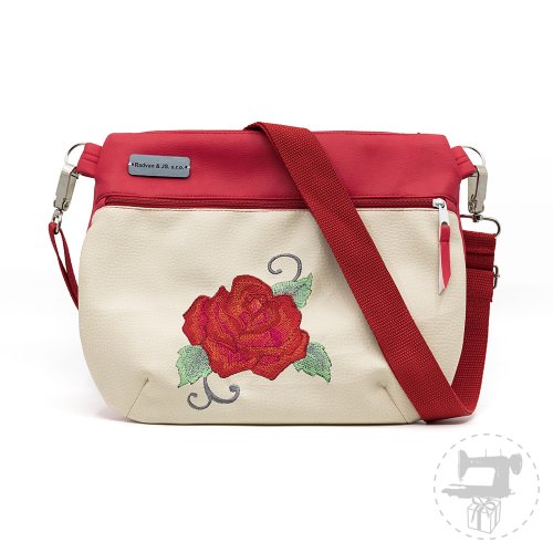 kabelka s výšivkou červená růže